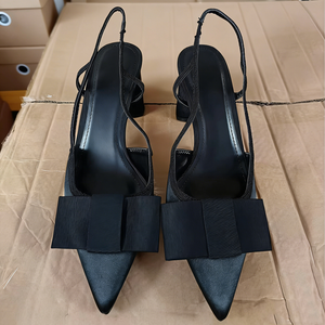 Women Pointed Toe Bow Slingback Heels Elegant Patent Leather <b>Block</b> Heel Sandals Pumps Chic Evening Party Shoes Dressy - Product Image 2