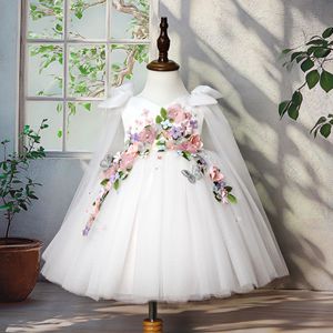 En Yeni Tasarım Çocuk Giysileri Yazlık Kolsuz Çiçek Aplikeli Tül Düğün Partisi Bebek Kız Elbiseleri - Product Image 1