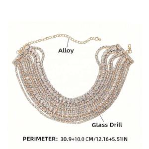 قلادات نسائية فاخرة متعددة الطبقات من حجر الراين قلادة قلادات عتيقة ماسية معبرة - Product Image 4