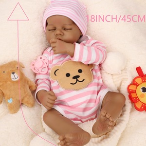 Poupée reborn réaliste de 18 pouces, vêtements rayés, simulation de bébé en vinyle, cadeau d'anniversaire, vente en gros - Product Image 5