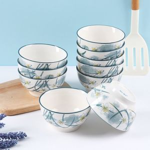 <b>Ceramic</b> Rice Bowl Set With Daffodil Design Stackable Household Steamed <b>Egg</b> Bowl 6pcs High Temperature Underglaze Decoration - Product Image 1