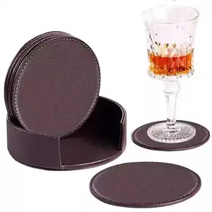 מחצלת כוס כרית להגן על הרהיטים קפה או תה תחתיות עבור משקאות תחתיות עור עם מחזיק