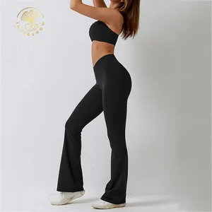 Custom High Waist Tight Four Way Stretch Women Flare Track Sweat Wide Leg Fitness Yoga Pants