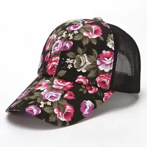 Cappellino da Baseball di design design all'ingrosso con cappuccio da donna primavera ed estate elementi del cappello piccolo tessuto floreale in rete di peonia