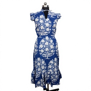 Maxi vestido de algodón estampado con mangas de estilo coreano para mujer elegante y elegante suave y transpirable para verano otoño ropa informal - Product Image 1