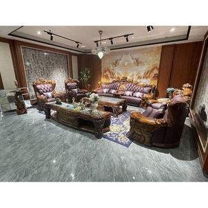 Handgeschnitztes Europäisches Antik-Stil Massivholz-Kingsofa-Set mit Relaxfunktion, Leder, Großes Sofa für Wohnzimmer, Holzsitze - Product Image 2