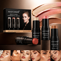En stock – Kit de maquillage visage 3-en-1 multi-usages : blush, contour et highlighter – Prix de gros, approvisionnement en vrac, logo personnalisé