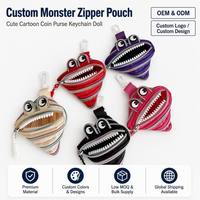Pochette Zippée Monstre Amusant avec Yeux de Dessin Animé Mignons, Porte-clés Kawaii, Fabricant OEM ODM Personnalisé, Vente en Gros en Vrac