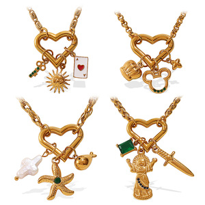 Collar con Colgante de Corazón de Acero Inoxidable, Chapado en Oro de 18K, Joyería de Moda con Múltiples Elementos, Regalo para Mujer - Product Image 5