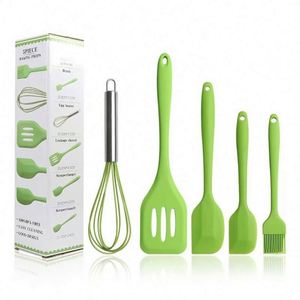 Juego de 5 Espátulas de Cocina para el Hogar y la Cocina, Resistentes al Calor, de Silicona, con Mangos de Madera y Plástico - Product Image 3