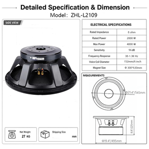 Subwoofer professionnel de 21 pouces, 2000 W RMS, haut-parleur PA haute puissance, bobine vocale de 152 mm, aimant de 300 mm pour système de sonorisation de scène - Product Image 3