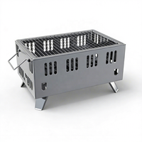 Barbecue portable d'extérieur en acier inoxydable avec poêle et four carré double usage – Chariot à hauteur réglable