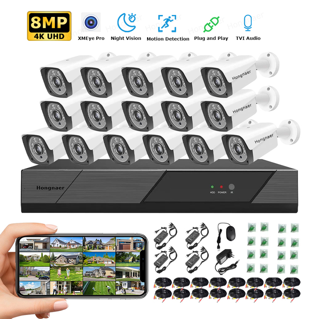 Hongnaer 2/5/8MP AHD DVR 4/8/16 Channel Digital Video Recorder 4K Surveil Security Camera Kit System Analog CCTV Camera System