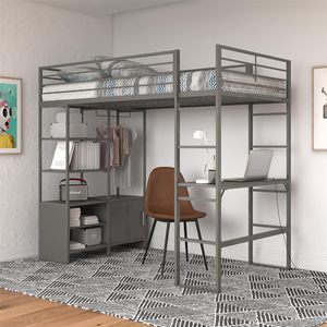 Letto a Castello in Ferro con Scrivania Integrata, Design Salvaspazio per Camera da Letto, Appartamento e Dormitorio - Product Image 5