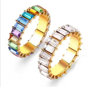 Bagues en cristal colorées de personnalité, bagues en diamant carrées géométriques, arc-en-ciel, gemmes pour femmes, offre spéciale, 2023