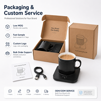 Ensemble chauffe-tasse USB 2-en-1 avec contrôle de température, logo personnalisé, tasse en céramique écologique, maintien au chaud, cadeau d'entreprise, faible MOQ 24
