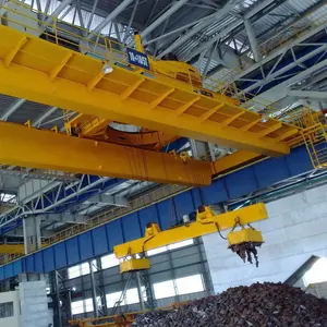 10ton to 50ton electro electric double girder upper rotary overhead bridge electromagnetic crane for handling steel iron