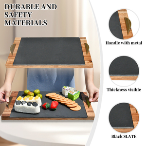 Plateau de service à steak en bois extra large de haute qualité avec ardoise résistante aux hautes températures et poignée mentale délicate pour la cuisine - Product Image 2