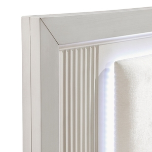 Modern Antique White Finish Queen <b>Bed</b> with LED Headboard Upholstered Cushion Modern Bedroom Furniture Reeded Fronts - Product Image 4