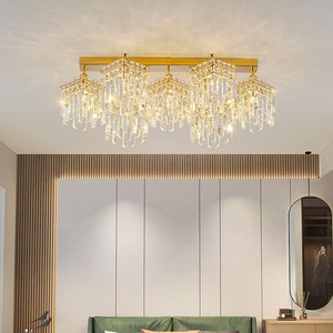 <span class=keywords><strong>Plafonnier</strong></span> encastré en métal et cristal de style européen, luminaire suspendu nordique moderne avec contrôle par capteur, CRI 90 élevé pour salon - Product Image 4