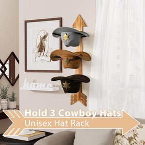 Estante de Pared para Sombreros de Madera, Organizador de Sombreros de Vaquero de 3 Niveles, Color Madera Natural, Estante de Almacenamiento y Exhibición Duradero - Product Image 4