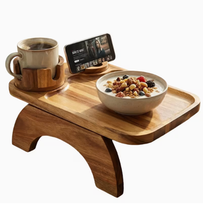 <span class=keywords><strong>Plateau</strong></span> pliable en bois d'acacia et bambou pour accoudoir de <span class=keywords><strong>canapé</strong></span> avec support de téléphone rotatif, portable, à un seul niveau, pour la maison et la cuisine - Product Image 1