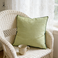 Französische Leinen-Kissenhülle mit Paspelierung - 100% Reiner Flachs-Kissenbezug - Steingewaschener Boho-Dekorbezug für Sofa und Bett