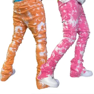 KY produttori di abbigliamento Custom Men Stacked Flare Sweat Pants Slim Fit Jeans uomo pantaloni a vita bassa Tie Dye