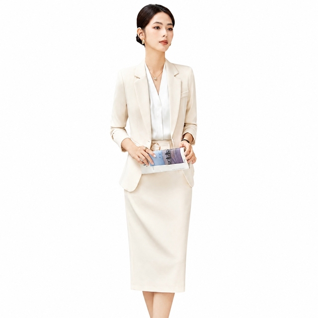 High Quality Women's Professional Office Wear Set Sophisticated Tailored Blazer Skirt Suit