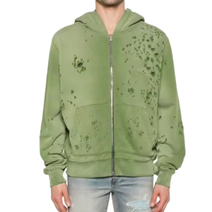 Felpa con cappuccio personalizzata con zip, pesante, vintage, lavata, effetto distressed, stile grunge, all'ingrosso, produttore di <span class=keywords><strong>abbigliamento</strong></span> <span class=keywords><strong>uomo</strong></span> - Product Image 1