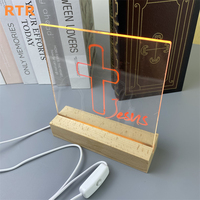 Luz de noche LED 3D rectangular de madera de 15CM, lámpara de tablero de mensajes de acrílico transparente para DIY, Base de madera creativa para aplicación de dormitorio