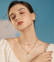Bijoux de mode Deux couches Unique Grande Taille 10-11mm Ronde Véritable Perle Charme Collier Bijoux