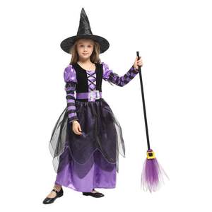 Disfraz de <span class=keywords><strong>Bruja</strong></span> Traviesa Morada y Negra para Niñas de Halloween, Conjunto de Disfraz de Televisión/Película con Vestido, Sombrero y Cinturón de Poliéster para Cosplay - Product Image 5