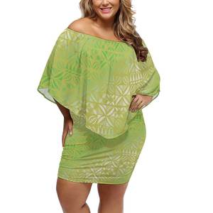 Robes mini-ponchos décontractées pour femmes, à imprimé tribal polynésien samoan personnalisé, à épaules dénudées, style aile, moulante, très vendues - Product Image 4