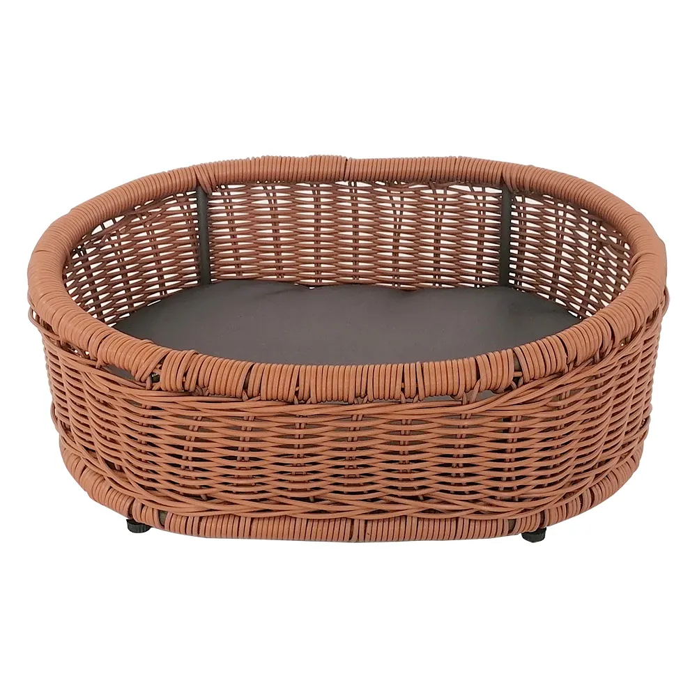 Metal Frame Poly Round Rattan Oval Shape Animal Dog Cat Small Size Pet Beds
