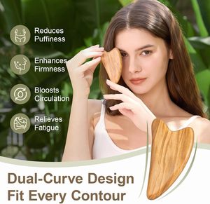 Outil <span class=keywords><strong>Gua</strong></span> <span class=keywords><strong>Sha</strong></span> pour le visage et le corps en bois d'olivier naturel, masseur de drainage lymphatique, massage facial, sculpture de la ligne du menton, anti-gonflement - Product Image 3