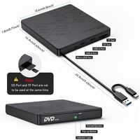 Grabadora de DVD Multifunción Portátil Delgada Tipo-C con Hub para Laptop y PC de Escritorio, Unidad Externa de CD-ROM, DVD-ROM, CD, DVD, USB