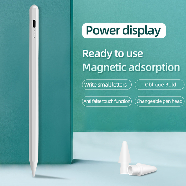Stylus Pen for iPhone iPad Tablet Use Metal Active Stylus Magnetic Adsorption Palm Rejection Type-C Port 10 Hours Battery Life
