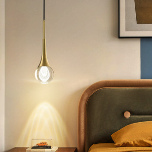 Modern Minimalist All-Copper Crystal Pendant <b>Light</b> Luxury Small Lamp Fixture Long Hanging Wire for Bedroom Bedside Pendant <b>Light</b> - Product Image 6