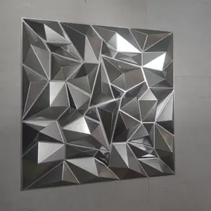 Hot new materials fluted diamond shape silver 50x50cm 3d wall panel hotel decoration