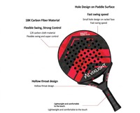 Raket Padel Turnamen Serat Karbon untuk Dewasa, BeachPala Ringan Penyerap Guncangan, Paddle Luar Ruangan dengan Sweet Spot Besar
