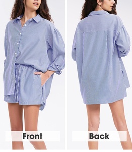 Femmes été 2 pièces rayé à manches longues chemise et short ensembles personnalisé de haute qualité vêtements d'été 2 pièces ensembles pour femmes - Product Image 3
