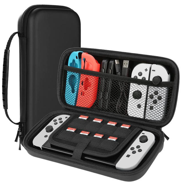 Shockproof Lightweight EVA+nylon Black Storage Case Hard Shell Multi-Compartment Carrying Case for Nintendo Switch