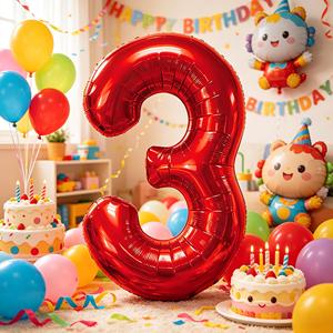 Party Love Confezione da 12 Palloncini Rossi Lucidi in Lamina Metallizzata, Alta Visibilità, Palloncino Numero Rosso N3 80cm - Product Image 4