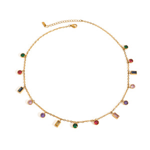 18K Gold Stainless Steel Heart-shaped Pearl Pendant Necklace Colorful Gemstones Geometric Design Party Jewelry Bezel Setting - Product Image 1