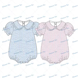 Tutine <span class=keywords><strong>da</strong></span> bambina con maniche corte personalizzate seersucker cotone peter pan collare vestiti neonati - Product Image 4