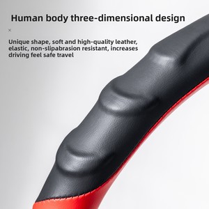 汎用 ステアリングカバー 38cm 本革調 滑り止め スポーツデザイン トヨタ ハイエース SUV トラック対応 - Product Image 2