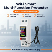 Protecteur de surtension/sous-tension intelligent réglable avec affichage numérique, compatible Tuya APP WiFi, rail DIN, 63A monophasé, en cuivre et PC, 220V