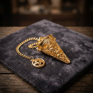 Péndulo de latón con pentagrama - Decoración de metal para el hogar con piedra preciosa tallada en forma de cono para el amor según el Feng Shui - Product Image 2