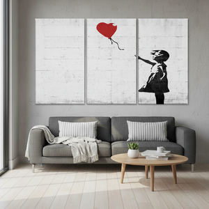 Printed Canvas Artwork: Banksy Girl with Heart <b>Balloon</b>,SET OF 3 CANVAS - Product Image 3
